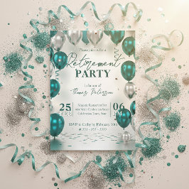 Invitation Fête de retraite élégante avec ballons sarcelle et