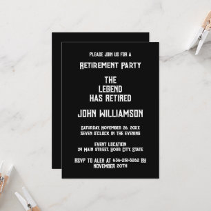 Invitation Fête de retraite élégante noir et blanc