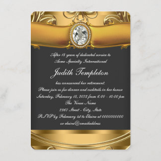 Invitation Fête de retraite élégante noire et or pour femme