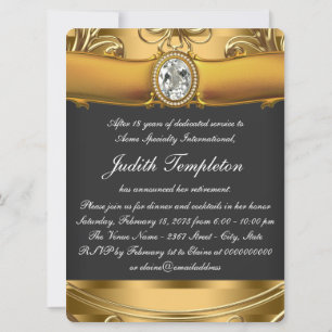 Invitation Fête de retraite élégante noire et or pour femme