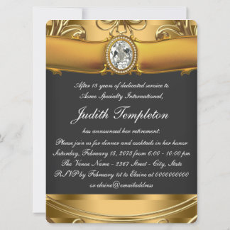 Invitation Fête de retraite élégante noire et or pour femme