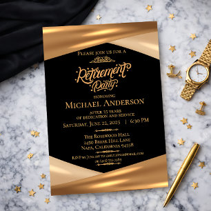 Invitation Fête de retraite élégante or et noir