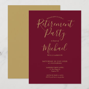 Invitation Fête de retraite élégante script burgundy et or