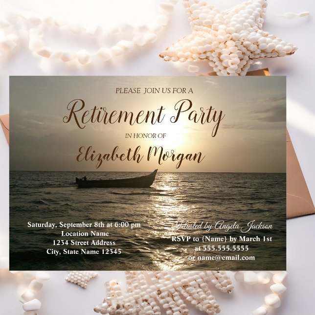 Invitation Fête de retraite en bateau au coucher du soleil (Créateur téléchargé)