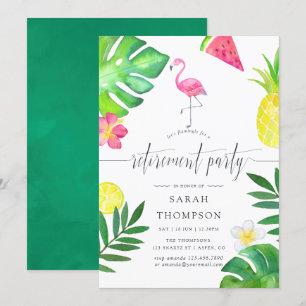 Invitation Fête de retraite exotique tropicale Flamant Rose