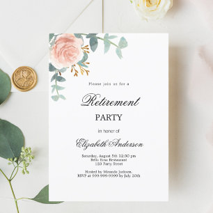 Invitation fête de retraite fleurie d'or rose