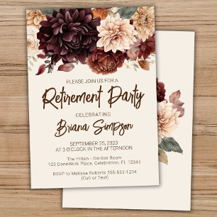 Invitation Fête de retraite Fleurs Floral Beige Brun Ivoire