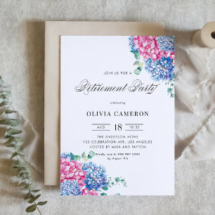 Invitation Fête de retraite florale avec des hortensias bleus