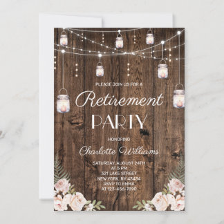 Invitation Fête de retraite florale rose bois rustique