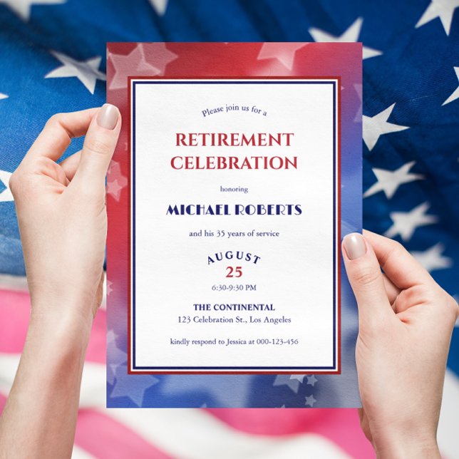 Invitation Fête de retraite militaire patriotique américaine (Créateur téléchargé)