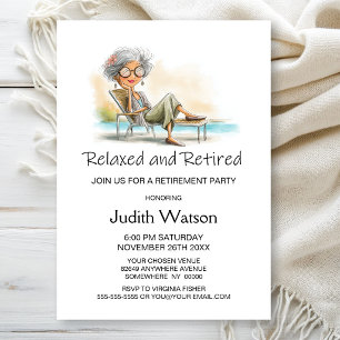 Invitation Fête de retraite pour femme relaxée et retraitée