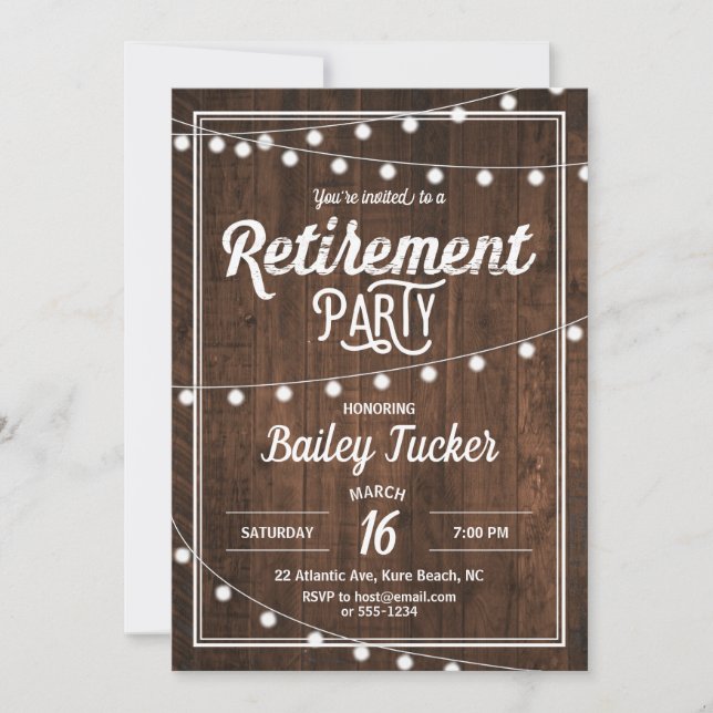 Invitation Fête de retraite rustique (Devant)