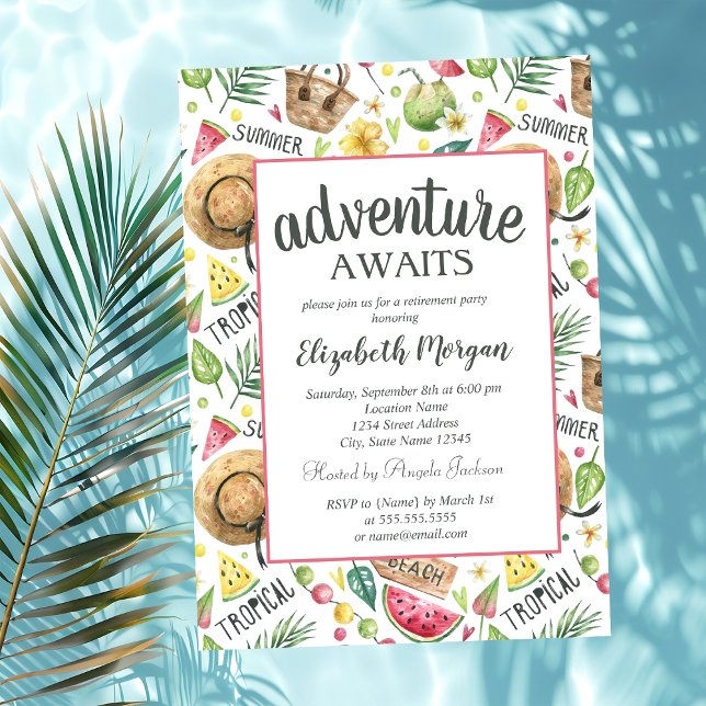 Invitation Fête de retraite sur la plage avec pastèque  (Créateur téléchargé)