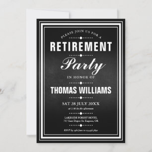 Invitation Fête de retraite sur tableau noir et blanc