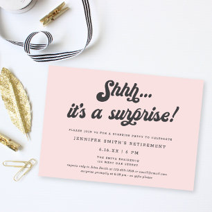 Invitation Fête de retraite surprise avec écriture rétro rose