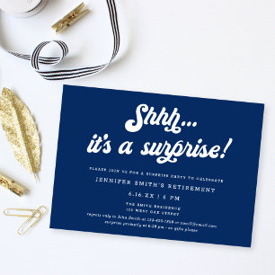 Invitation Fête de retraite surprise écriture rétro bleue
