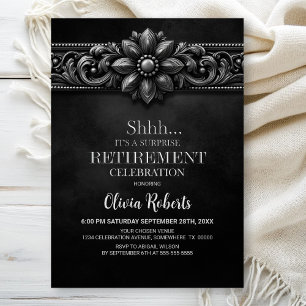 Invitation Fête de retraite surprise Fleur d'Argent Noir