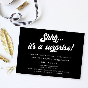 Invitation Fête de retraite surprise Retro Script Black