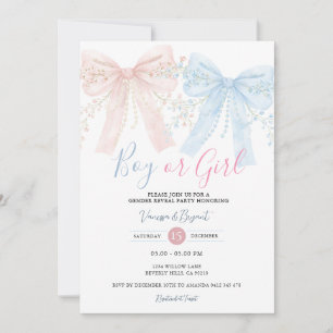 Invitation Fête de Révélation de Genre à Ruban Rose et Bleu A
