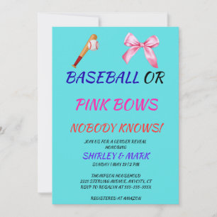 Invitation Fête de révélation de genre Baseball ou Rubans Ros