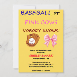 Invitation Fête de révélation de genre Baseball ou Rubans Ros