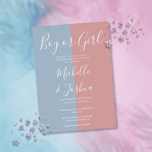 Invitation Fête De Révélation De Genre Bleu Et Rose (Boy Or Girl Blue And Pink Gender Reveal Party Invitation)