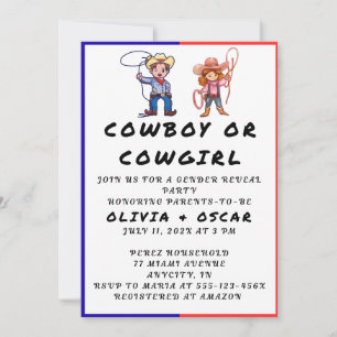 Invitation Fête de révélation de genre Cowboy Cowgirl