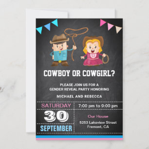 Invitation Fête de révélation de genre Cowboy ou Cowgirl