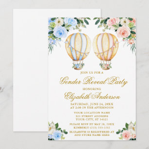 Invitation Fête de révélation de genre Floral Hot Air Ballons