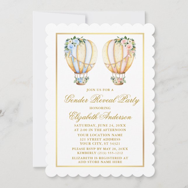 Invitation Fête de révélation de genre Floral Hot Air Ballons (Devant)
