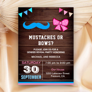 Invitation Fête de révélation de genre Moustaches ou Rubans