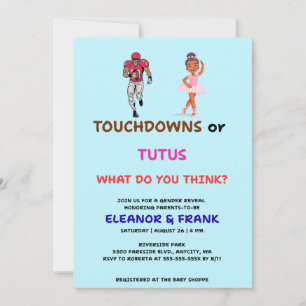 Invitation Fête de révélation de genre Touchdowns ou Tutus