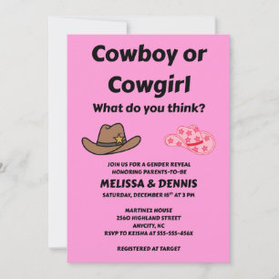 Invitation Fête de Révélation de Sexe Cowboy Cowgirl