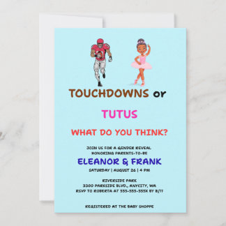 Invitation Fête de révélation de sexe Touchdowns ou Tutus