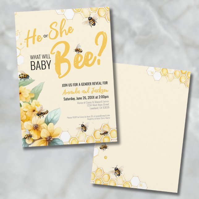Invitation Fête de révélation du genre de l'abeille jaune (Bee Gender Reveal Invitation)