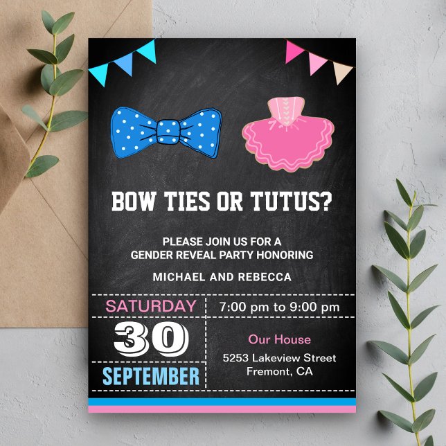 Invitation Fête de Révélation du Sexe avec Nœuds Papillon ou  (Créateur téléchargé)