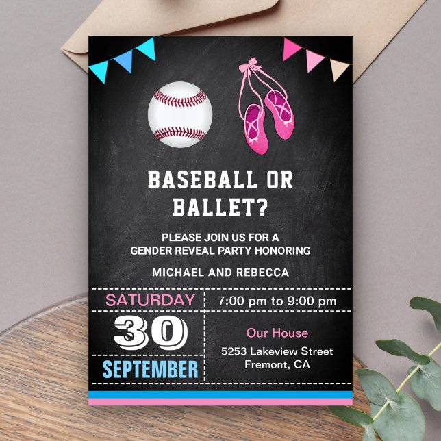 Invitation Fête de révélation du sexe Baseball ou Ballet (Créateur téléchargé)