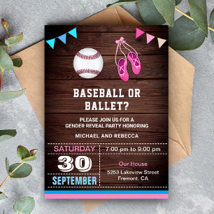 Invitation Fête de révélation du sexe Baseball ou Ballet
