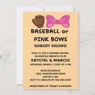 Invitation Fête de Révélation du Sexe Baseball ou Rubans Rose