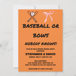 Invitation Fête de Révélation du Sexe Baseball ou Rubans Rose