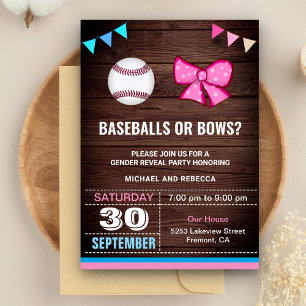 Invitation Fête de révélation du sexe Baseballs ou Rubans
