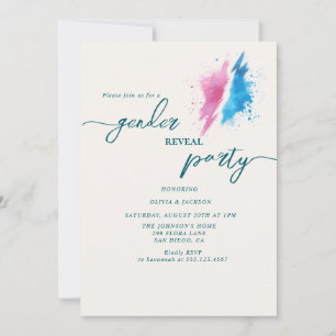 Invitation fête de révélation du sexe couleurs rose et bleu