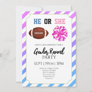 Invitation Fête de Révélation du Sexe de Bébé avec Rayures Bl