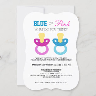 Invitation Fête de révélation du sexe de bébé avec tétine ble