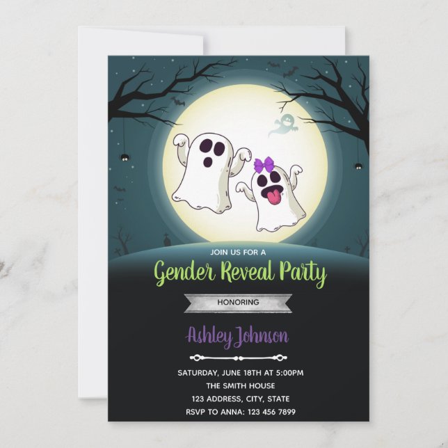 Invitation fête de révélation du sexe du fantôme d'Haloween (Devant)