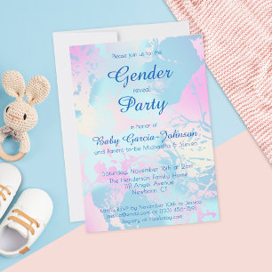 Invitation Fête de révélation du sexe élégante rose et bleu à