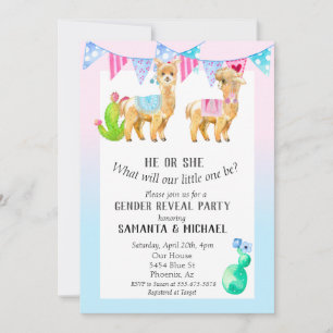 Invitation Fête de révélation du sexe Llama Mignon Aquarelle