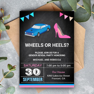 Invitation Fête de Révélation du Sexe 'Roues ou Talons'