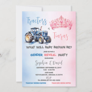 Invitation Fête de Révélation du Sexe Tracteurs ou Diadèmes