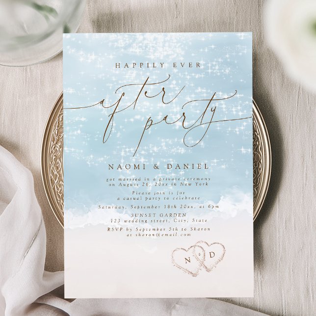 Invitation Fête de script moderne Sables Cœurs Heureux À Tout (Modern Script Sand Hearts Happily Ever After Party Invitation)